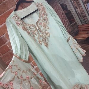 Vintage 70s Boho Dress Bell Sleeve Embroidered Beaded Rhinestone Renaissance